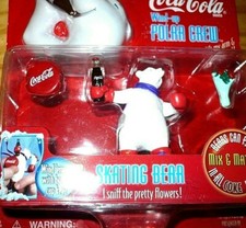 Coca Cola USA Werbung Plastik Figur Schlittschuh Eisbär Aufzieh Bär Polar Crew