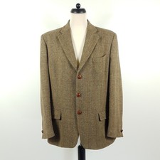 Barbour Harris Tweed Sakko Herren EU 56 UK C46 Grün Orange Wolle Jacke Vintage