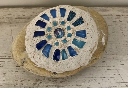 Mosaik auf naturstein blau - mosaik,