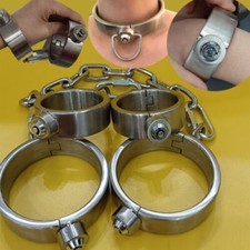 3PCS Schwerlast Edelstahl Stahl Handschellen Fußfesseln Halsband Bondage BDSM DE