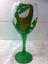 Handbemalte grinsende grüne Froschkröte großes abwaschbares Weinglas Geschenk Kitsch UK