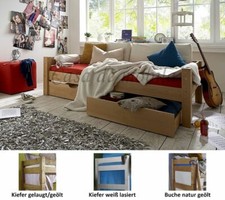 Massivholz Einzelbett 90x200 Buche Kiefer massiv geölt Schubladenbett Kojenbett