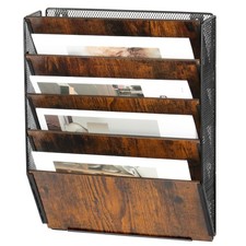 Zeitungshalter Wand aus Holz mit 5 Fächern Metall Zeitungsständer Hängeregist...