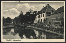 Krefeld, Burg Linn mit Flusspartie, Ansichtskarte 