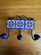 Norddeutscher 3er Gardrobenhaken mit 3 kleinen Kacheln Wand Haken KULT