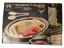 CHG Spargelset 3-tlg. Servierset Spargelplatte Zange Schäler Edelstahl Silber