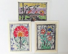 3 wunderschöne Batik Klappkarten aus Indonesien, Kunsthandwerk, auch zum Rahmen!