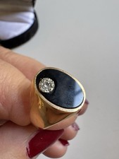 Exklusiver Herrenring Aus 750er Gelbgold mit Onyx & Brillant Stilvoll Massiv