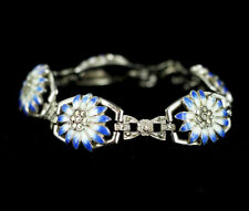 Antik Deko 14k Gefülltes Gold Gf Markasit Emaille Blume Blumen A&z Link Armband