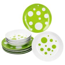 Pula grün 12tlg Tafelservice Porzellan 6 Pers Speiseteller Suppenteller Punkte