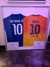 Lionel Messi 11/12 FC Barcelona Neymar JR Brasil WC 2014 Signed COA Trikotrahmen