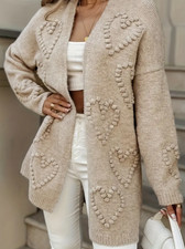 Damen Strickweste lockerer Schnitt Weste Cardigan Herbst Winter Herzmuster