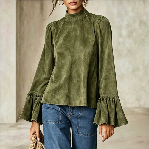 Damen bluse stehkragen langarm - bluse,