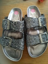 Gesundheitsschuhe Sandalen Latschen Pantoletten silber Glitzer Gr. 38