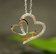925 Sterling Silber Kette Anhänger Collier Bicolor Herz Mom Mama Mutter Zirkonia