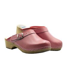 Punkte Schwedische Holzclogs aus Leder mit Schnalle niedriger Absatz geschlossen