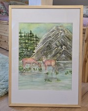 Aquarellbild Reh Wild Wald