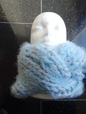 Loop Schal Wolle Mohair Grau / Hellblau Grobstrick Handstrick