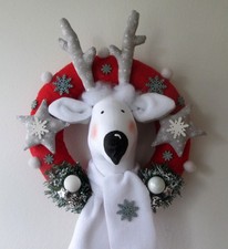 Türkranz  Elch Sterne Rot-Grau-Weiß Töne  Winter Kranz Tilda Landhaus
