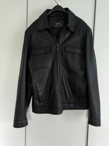 Schwarze lederjacke von boss - schwarze,