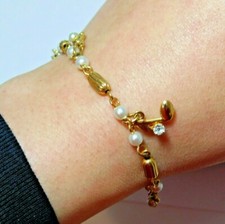 Vtg Goldfarben Weiß Strass