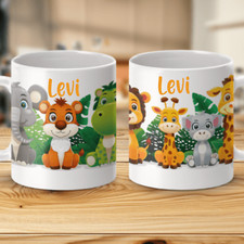 Personalisierte Kindertasse – Dschungeltiere mit Namen, Keramiktasse