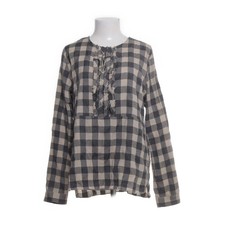 820 Caliban, Bluse, Größe: M/L, Beige/Grau, Karo, Damen #pp9