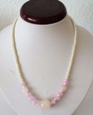 Edelstein-Glas Kette weiße Perlen,Jade und Rosenquarz Kugel Länge ca.46cm.