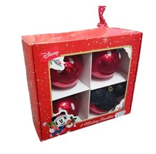 👉 Disney Weihnachtskugeln Set 4 Stück – Mickey Mouse Rot Schwarz Glitzer 7cm
