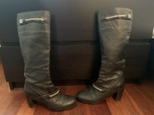 Jette Joop schöne Stiefel schwarz silber Gr. 38,5 Leder 5,5 Ketten