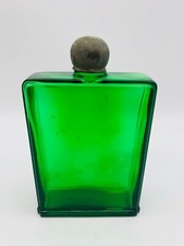 Flachmann aus Glas Messing Deckel grün Bodenfund ca. 150ml 13cm CS