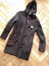 D&G Original Damen Strickmantel Gr.34/48 Made in Italy dunkelbraun, Fellkapuze