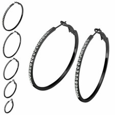 schwarze Strass Creolen Ohrringe funkelnder Ohrschmuck Hoops Zirkonia elegant