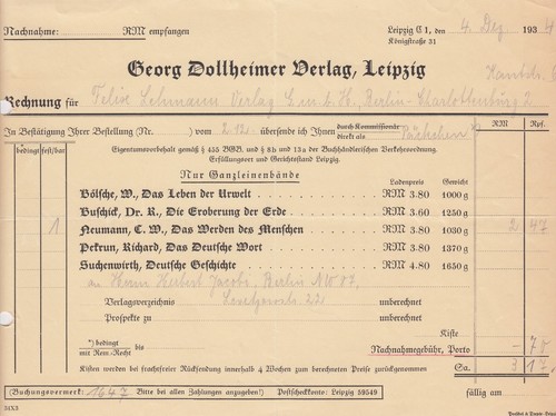 Leipzig rechnung 1934 - leipzig,, georg