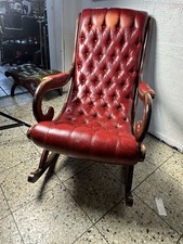 Schaukelstuhl - Vintage -  Chesterfield 50 70er Jahre Rot Leder Sessel Relax