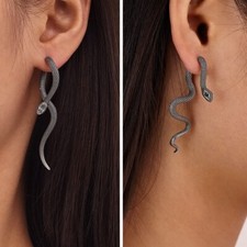 Statement Edelstahl Ohrring Schlange, Front-Back Ohrstecker, Groß, Damen Herren