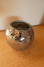 Glas Kerzenglas -rund, mittelgroß- mit Spiegel-/Glitzereffekt, Höhe 11 cm