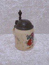 Steinzeug Design Bierkrug mit Spruch und Metalldeckel - Vintage - 0,5 Liter