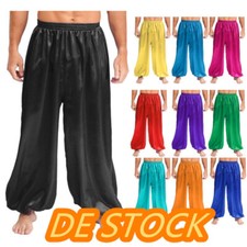 DE iEFiEL Herren Aladinhose Lang Haremshose Pumphose Satin Hose Halloween Kostüm