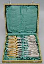 Alte Wellner Kuchengabeln versilbert 60 + vergoldet 12 incl. OVP 12x Kuchengabel