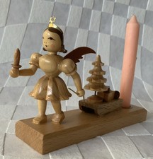 Blank Kurzrock Engel mit Schlitten natur Kerzenständer Erzgebirge Volkskunst