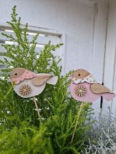 Topfstecker Vogel Rosa Weiß Holz 2 er Set 5x7+22,7cm