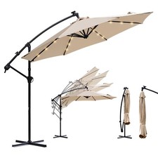 300cm Ampelschirm mit LED Sonnenschirm Gartenschirm Marktschirm Kurbelschirm