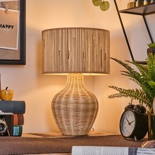 Retro Vintage Tischlampe mit Schalter, E27, Material Rattan Farbe Natur Beige