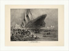 Der Untergang der "Titanic" gezeichnet von Willy Stöwer 1912 Holzstich G 54