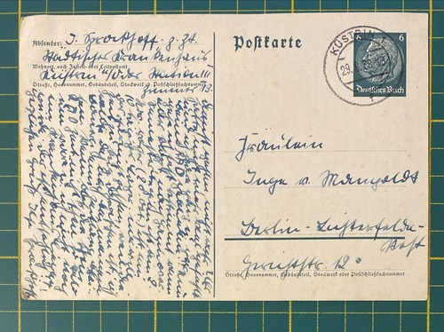 Ganzsache küstrin 1938 - ganzsache, 29.8.1938