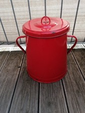 Vintage XL Emaille Eimer Rot mit Deckel Ungarn 60er Jahre Retro Topf Blumentopf