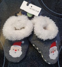 Graue "Weihnachtsmann" babyschuhe - Gr.1-3 Monate ( 14-15 ) -C&A neu mit Etikett
