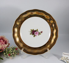 Bavaria Porzellan Kuchenteller Frühstücksteller 19 cm 24 Karat Gold, Rosen Dekor
