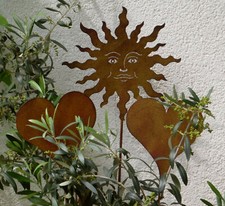 Herz oder Sonne hübsche Gartenstecker Gartenstab Stele Edelrostoptik lackiert